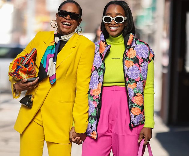 Fashion models in colorful outfits