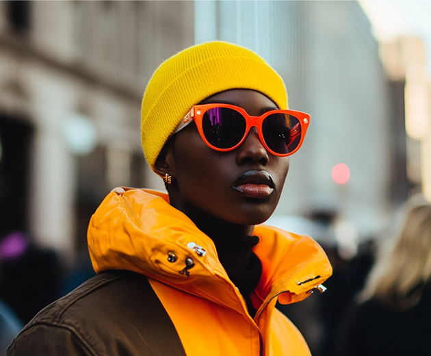 Fashion model in yellow outfit